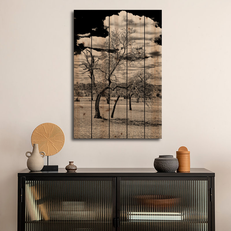 Reproduction d'art mural en bois - Arbre mort dans la savane africaine par Philippe Hugonnard, H 40 po x l 26 po