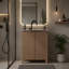 Armoire de salle de bain brune sur pied, avec lavabo en céramique blanche, installation en 1 minute, pliable et facile à transporter