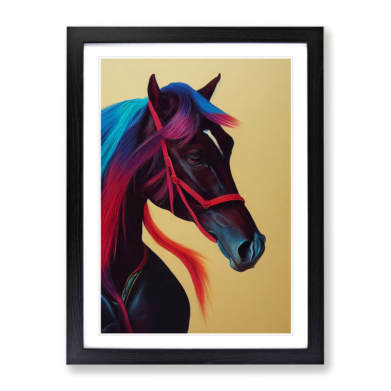 Bright Horse - Print, Black Framed, 66cm H x 48cm W x 2cm D, White