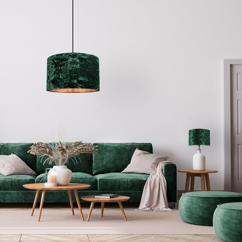 30cm Velvet Drum Lamp Shade, Forest Green, 22cm H x 35cm W x 35cm D