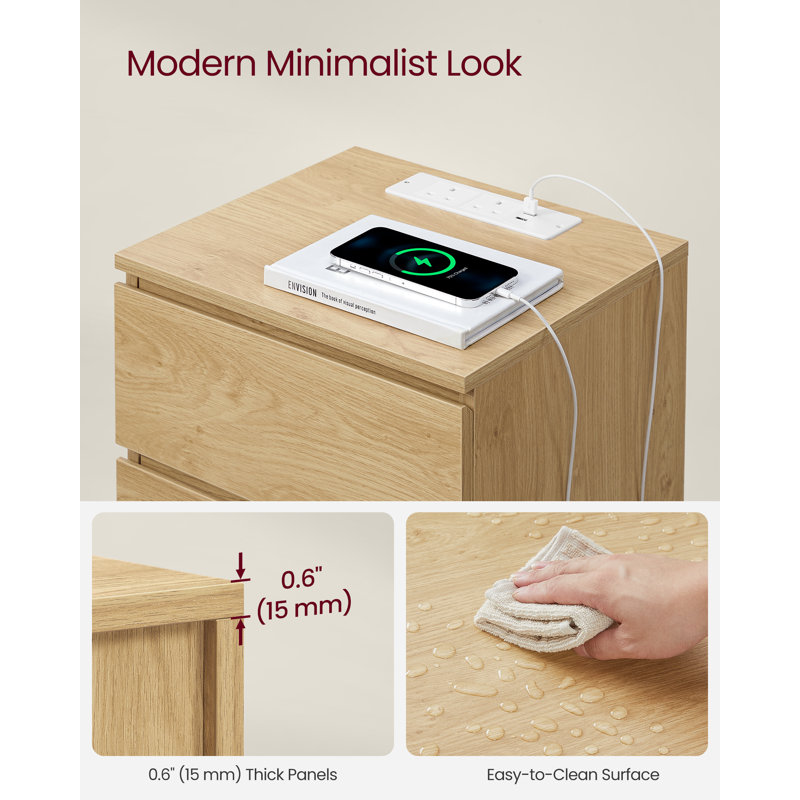 Rumena 40cm W Manufactured Wood Bedside Table, Straw Yellow