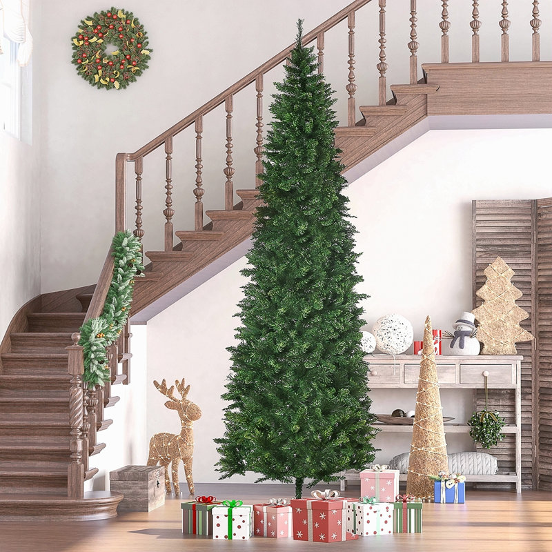 Arbre de Noël 9 pi avec 998 branches, ouverture automatique, base en acier, aiguilles de pin