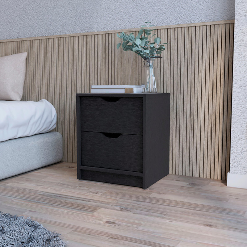Ample 2 table de chevet en noir pour un look de chambre à coucher soigné - solution de rangement efficace, Black
