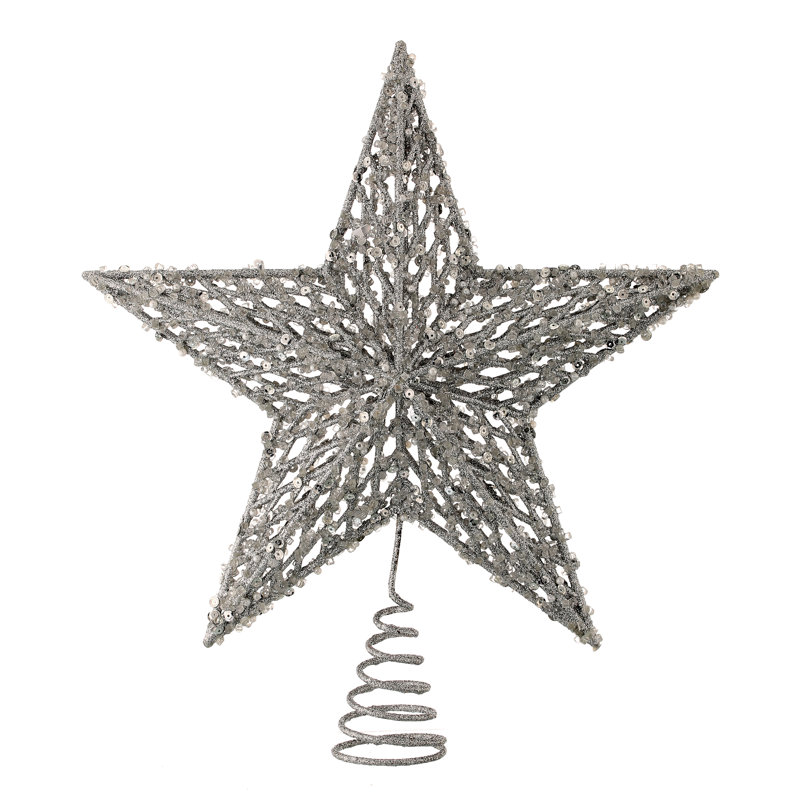 13" Sequin/Bead/Glitr Star Tree Topper Acbox, Silver