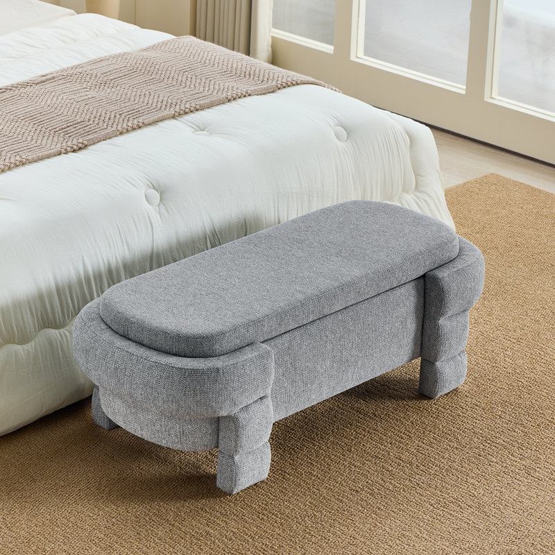 Repose-pieds de 48,8 po avec rangement, banc de rangement, banc de hall d'entrée rembourré avec sièges, repose-pieds à l'extrémité du lit, gris
