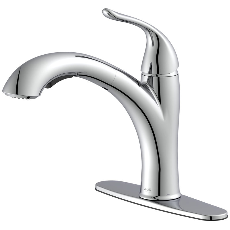 Robinet de cuisine rétractable Vetta avec douchette à double fonction, pivotant à 120 °, design moderne chromé, cartouche en céramique et installation facile pour lavabo, véhicule récréatif, bar