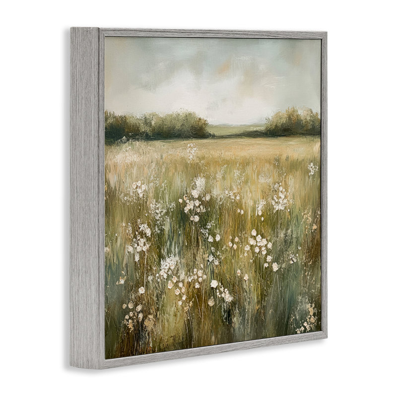 Giclée encadrée de champ de fleurs neutre, design par Petal Prints Design, H 12 po x l 12 po, Estampe numérique Farmhouse