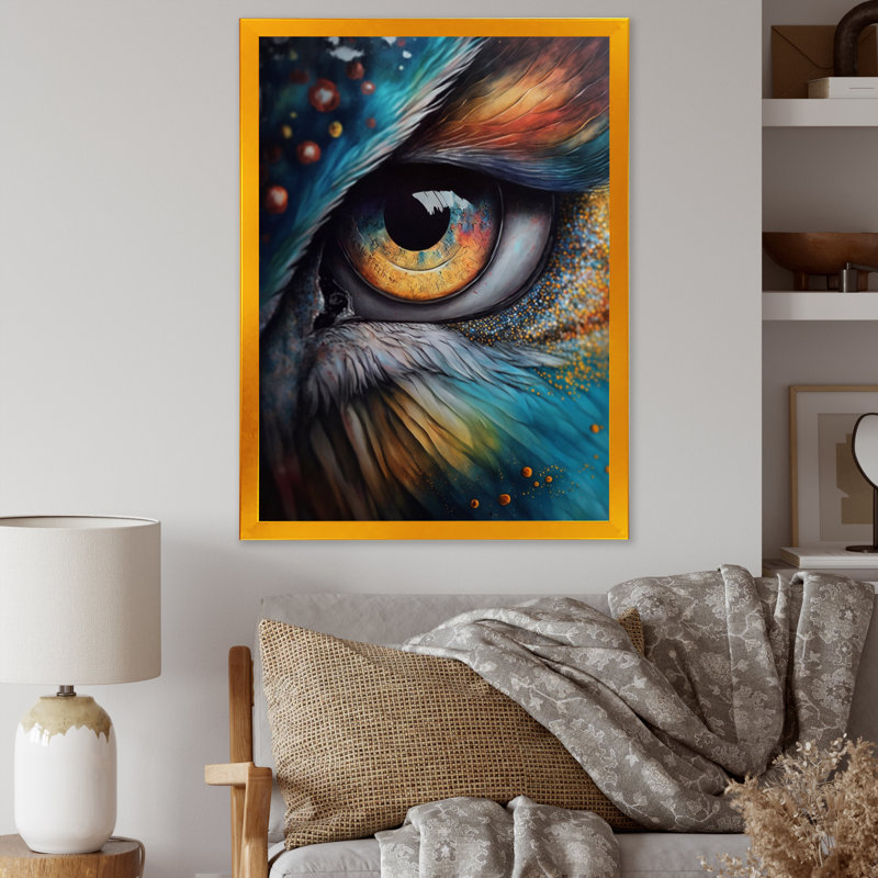 Blue Spirital Owl Eye - Imprimé, Encadrement doré, H 40 po x l 30 po x P 1,5 po
