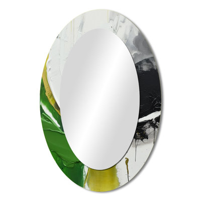 Green And Black Geometric Enchantment II - Modern Oval Wall Mirror