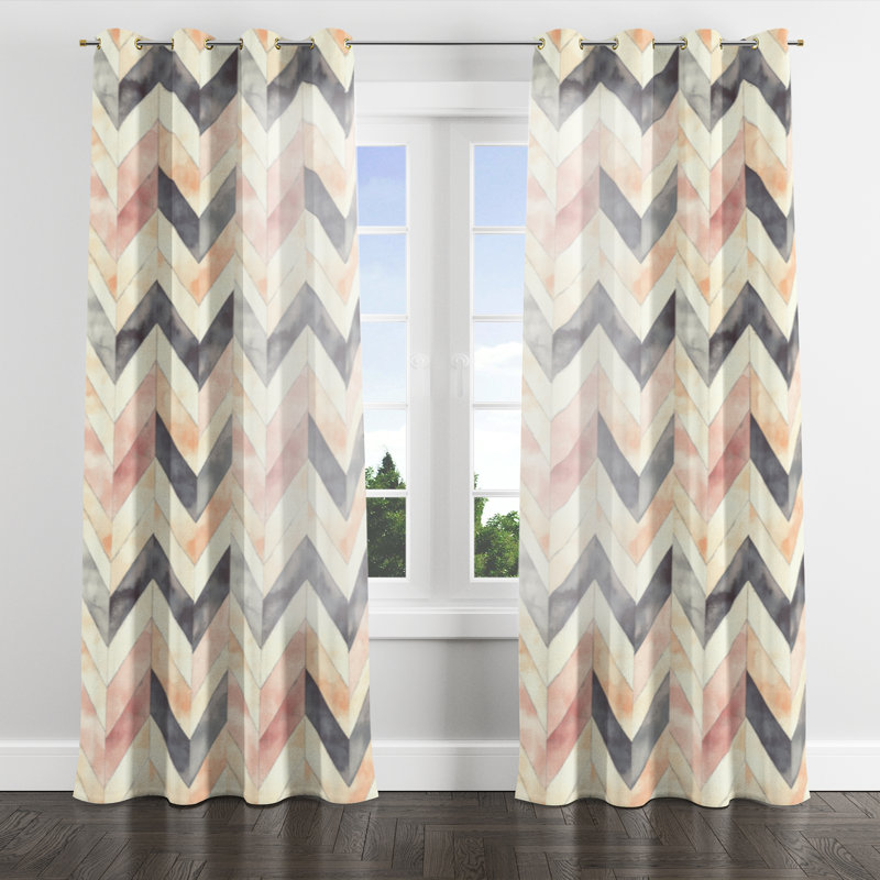 Contemporary Boho Window curtains - Black And Orange Boho Chevron Grommet Curtain - 1 Panel, Gold Grommets, 52" W x 84" L