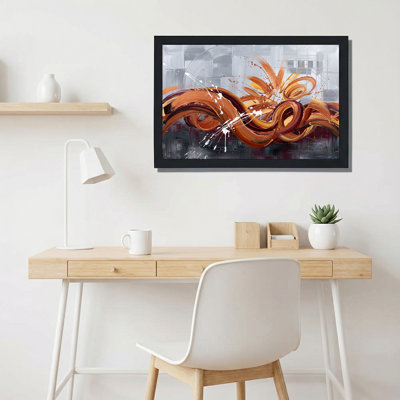 Art contemporain sur toile à rubans orange et marron tourbillonnant contemporain