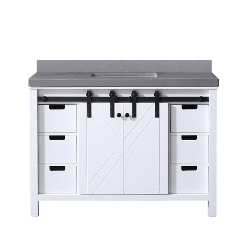 Meuble-lavabo avec comptoir l 48 po x P 22 po Marsyas, Blanc, Quartz gris