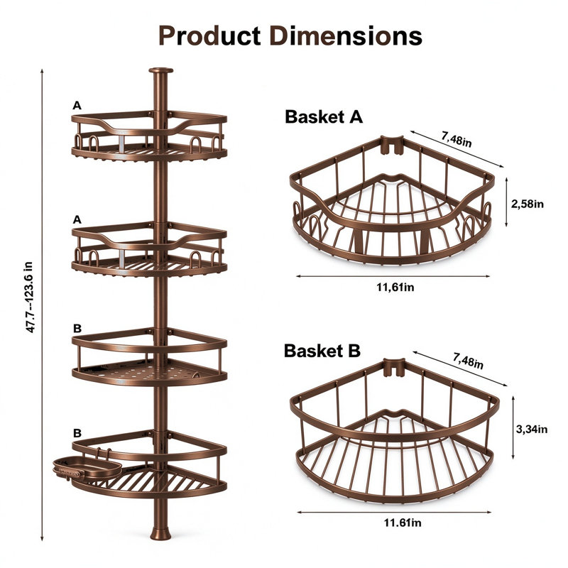 Freestanding and Tension Stainless Steel Shower Caddy