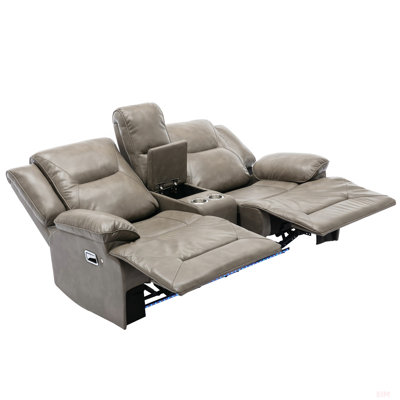 2 Seater Home Theater Recliner Manual Recliner Chair With A LED Light Strip Two Cup Holders And A Storage Box by Latitude Run