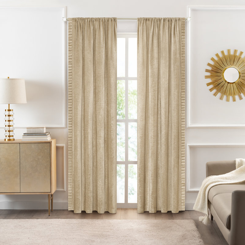 Tan Polyester Pleated Rod Pocket Curtain Panel, 52" x 63"