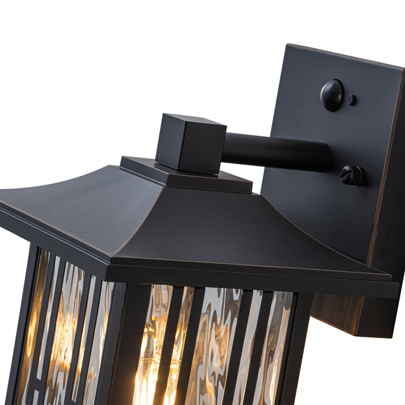 Motion Sensor Black Outdoor Wall Lanterns with Water Glass Set of 2