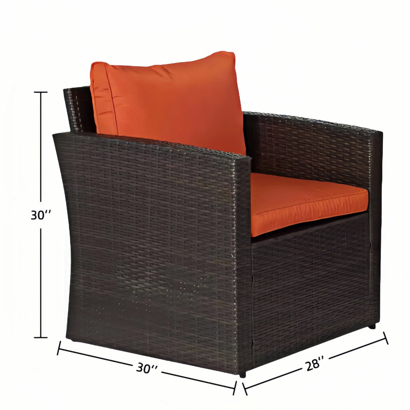 Ensemble de conversation en osier pour 2 personnes avec coussins Oska, Orange
