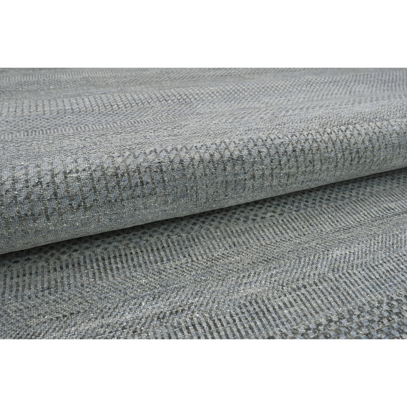 High-Quality Hand-Knotted Light Blue And Black Area Rug