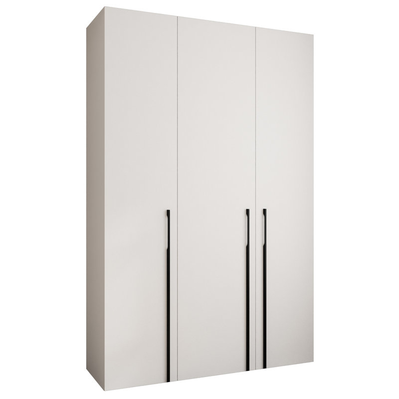 3 Door Wardrobe, 245.5 cm H x 160 cm W x 40 cm D, White Matt/Gold