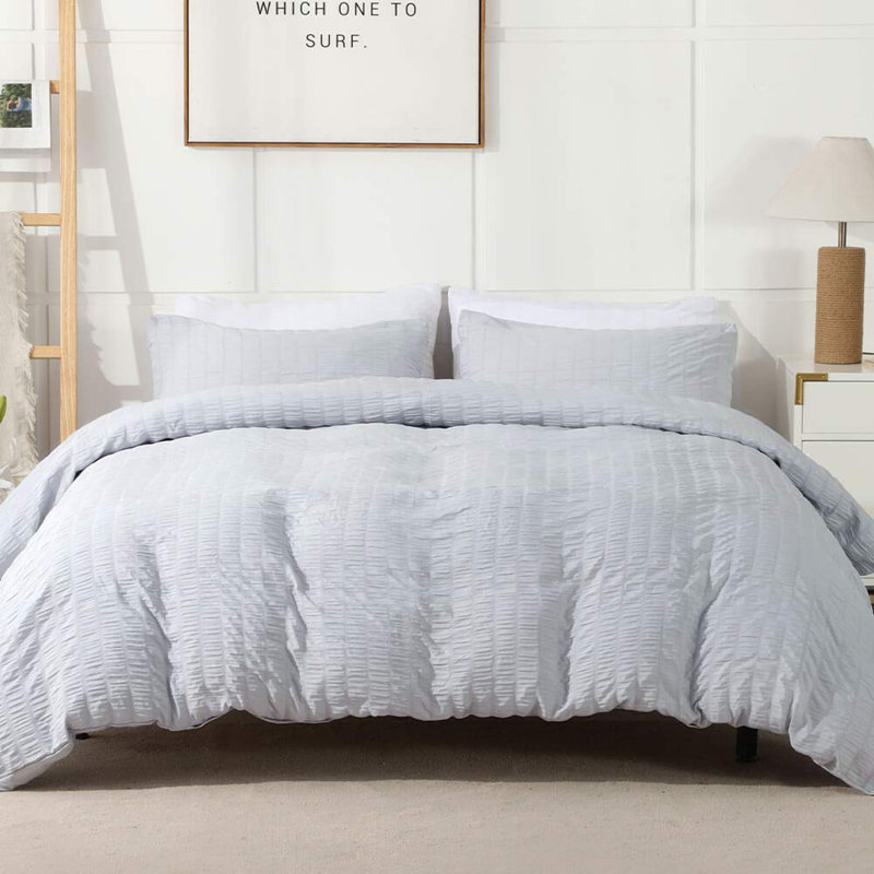 Ensemble de housse de couette Seersucker 3 pièces, Blanc