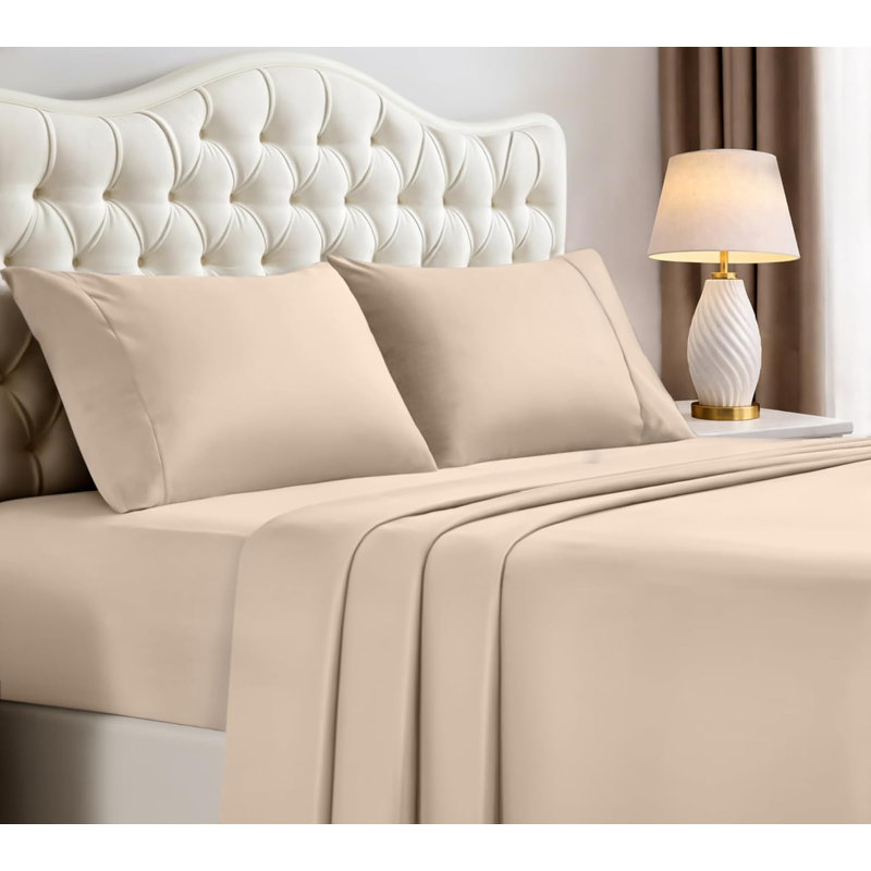 Toccoleggero Premium 100% Cotton Bed Sheet Set, Belge, King Sheet Set with 4 Pillowcases