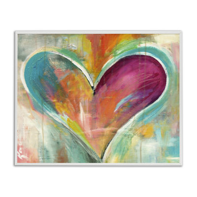 Abstract Colorful Textural Heart Painting Oversized White Framed Giclee Texturized Art by Kami Lerner