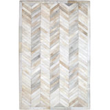 Area Cowhide Chevron Area Rug in Cream/Gray
