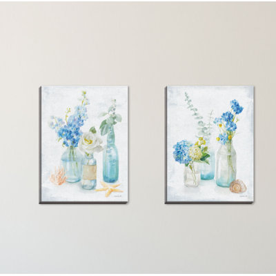 « beach artisanat fleurs ii & iii » par danhui nai-2 pièces, ensemble de peinture sur toile