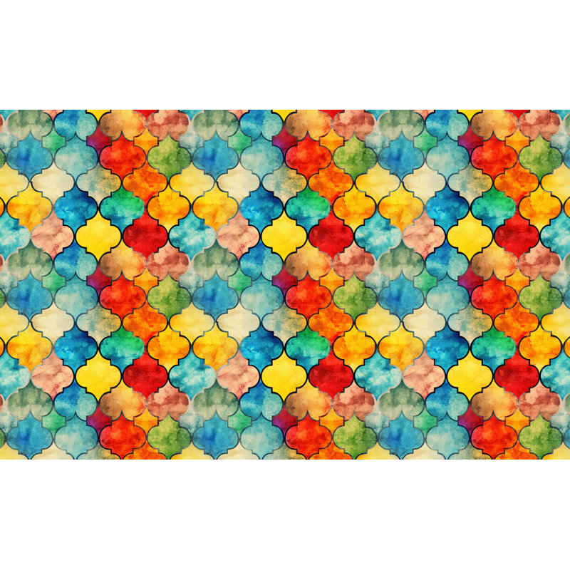 Machine Printed Throw Blanket, Throw, Geometric, Green/Yellow/Blue