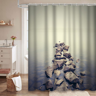 Ukraine Stone Rock Sunset Sea Minimalist Shower Curtain with 12 Hooks