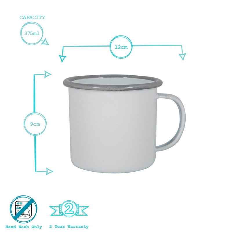 Argon Tableware - Coloured Enamel Mugs - 375ml, White/Gray, 12