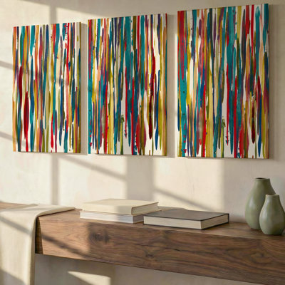 3 Pieces Exculisive Colorful Vertical Brushstroke Abstract Large Wall Art Modern Panoramic Canvas, Canvas Decor for Living Room, Bedroom and Office