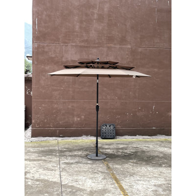 Parasol de patio extérieur à 3 niveaux 9 pi avec manivelle et inclinaison et évents pour terrasse de jardin