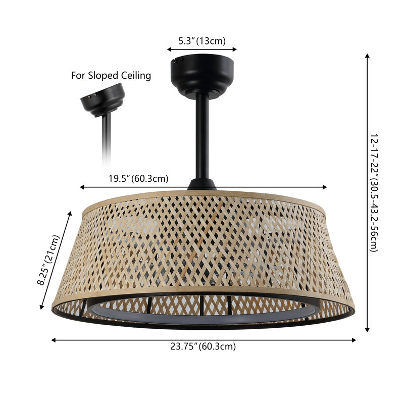 Ventilateur de plafond à cage intégré en métal / bambou à 6 vitesses de 23,75 po Cressida