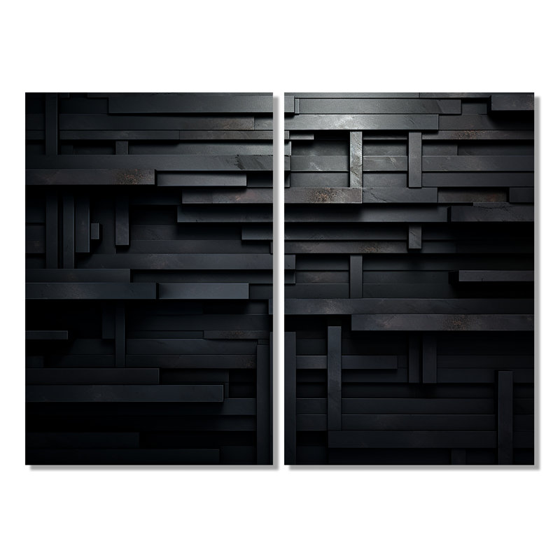 «Black Brick Cube Dimensions V», art mural abstrait géométrique, ensemble de 2 impressions sur toile, H 36 po x l 48 po