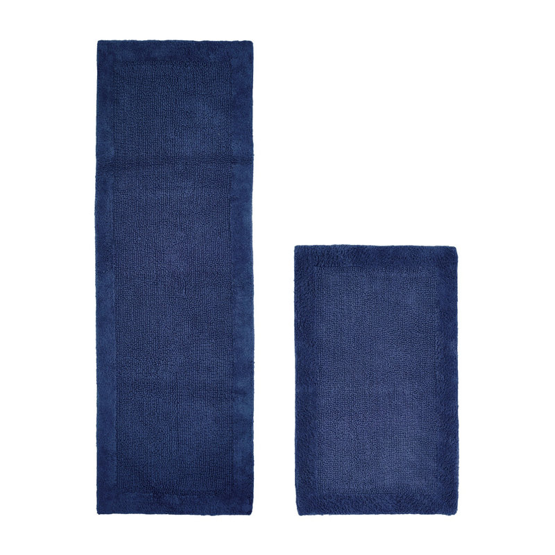 Ensemble de tapis pour salle de bain réversible 100% coton Moriceau, Marine, 2 pièces (24 po x 40 po | 20 po x 60 po)