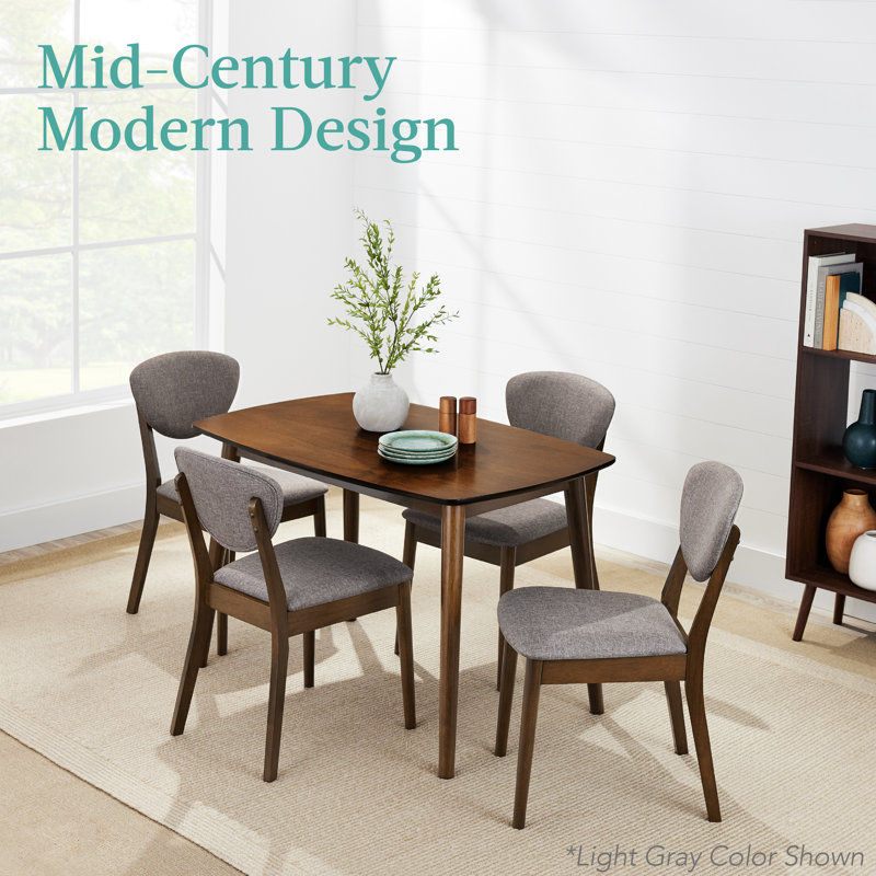 5-Piece Compact Wooden Mid-Century Modern Dining Set w/ 4 Chairs, Padded Seat & Back, Cream/Walnut