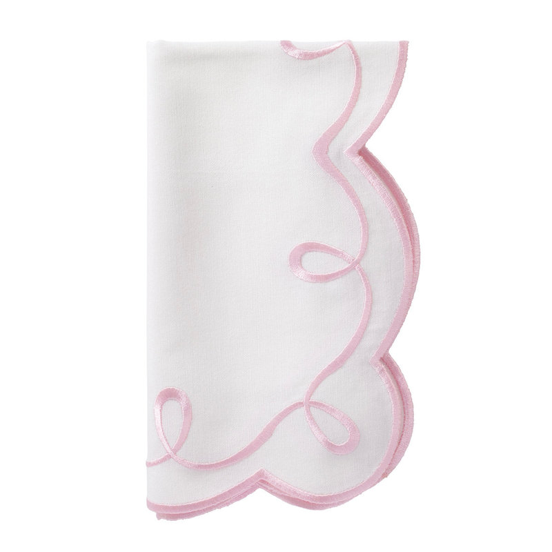 Ribbon Twirl Cotton Blend Scalloped Napkins, Rose