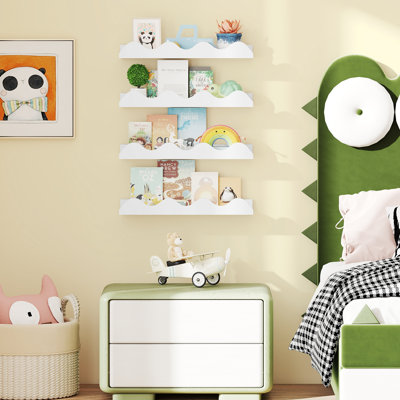 Ensemble de 4 bibliothèque pour enfants avec structure en bois de sapin et bord ondulé blanc