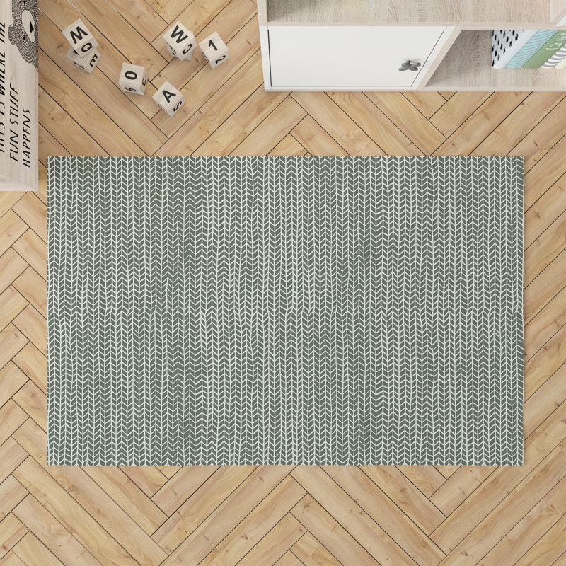 Chevron Feather Chimi Kids Play Mat, Chimichurri/Green, Rectangle 48" x 72"