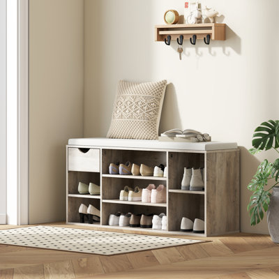 HOMCOM Shoe Bench, Shoe Rack, Seat Cushion, Storage Cabinet, Drawer, Grey