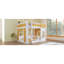 Lit superposé double au-dessus de double avec tablettes de rangement, fenêtre et deux portes, blanc et naturel-1512427479