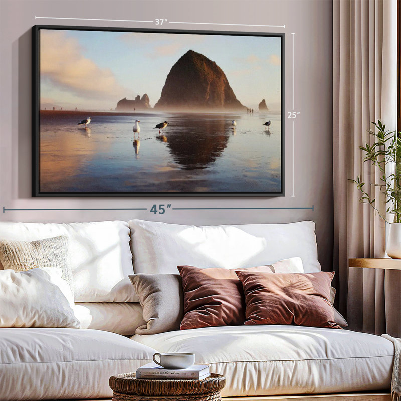 Haystack Rock Seagulls Canvas Print, 25" H x 37" W
