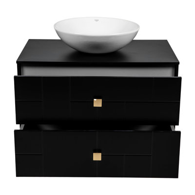 Meuble-lavabo sur pied simple 32 po avec plateau en céramique et miroir Spruha