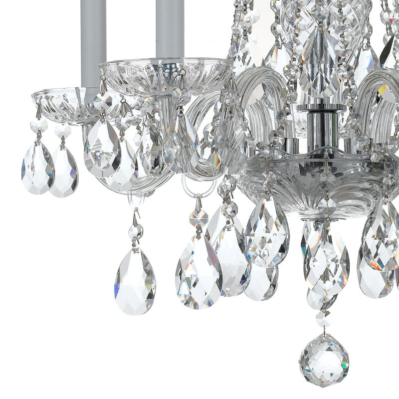 Lustre classique à 5 lumières de style bougie avec détails en cristal Wehr, Chrome, Majestueux bois poli