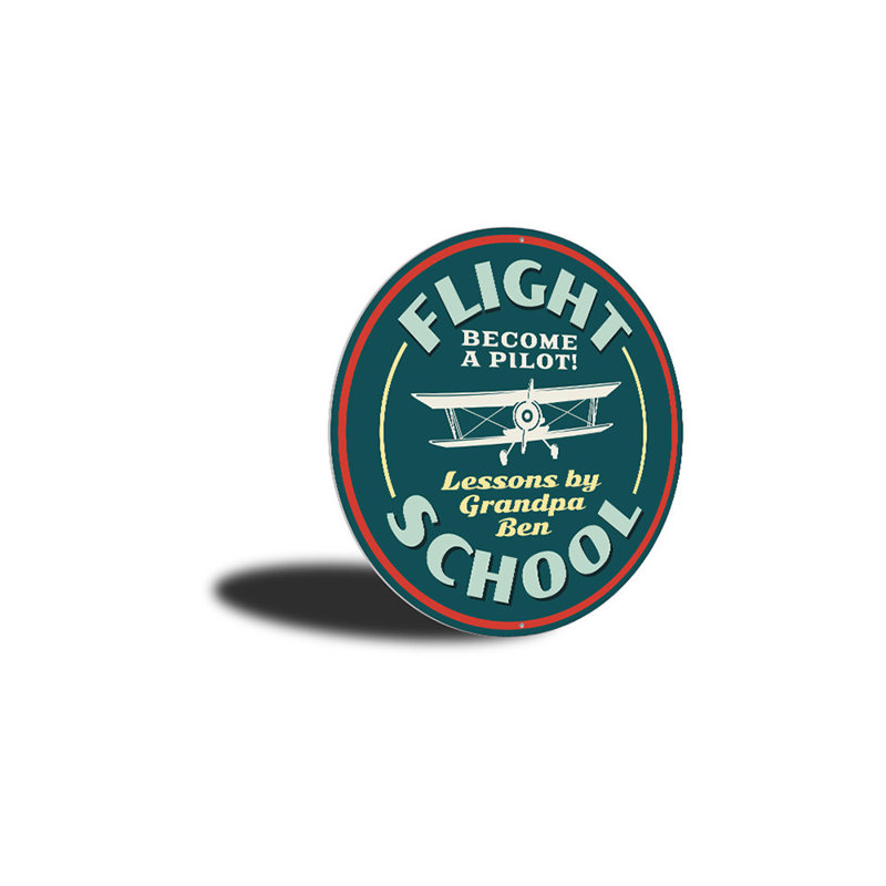 Flying Lessons Flight School Aluminum Sign, 18" H x 18" W x 0.06" D