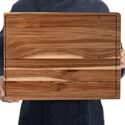 Grande planche à découper en bois d'acacia de 20 pouces de 1,5 po d'épaisseur, planche à découper en bois réversible pour la cuisine, planche à charcuterie avec rainure profonde, planche à découper pour la viande, les légumes, les fruits