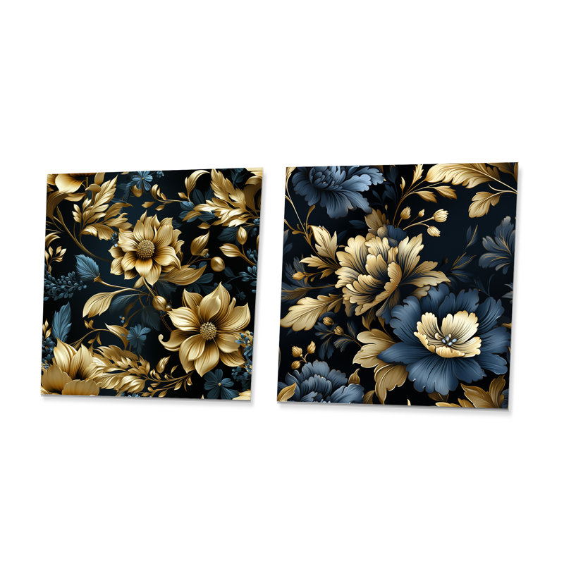 Penryn - Abstract Floral Metal Prints Square Set Of 2, 16" H x 32" W