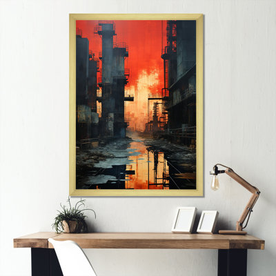 Échos de l'usine cramoisie sur toile