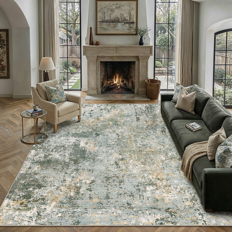 Sarah Modern Abstract Machine Washable Area Rug with Non-Slip Backing, Rectangle 9' x 12'